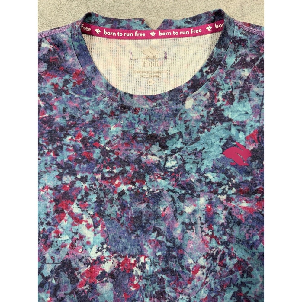 Rabbit Running Shirt Womens Large Abstract Colorful Long Sleeve Wool Thermal Top - Picture 3 of 9